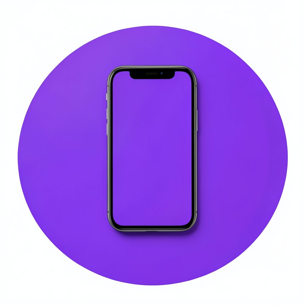 Иконка смартфона на фиолетовом круге, символизирующая мобильное приложение